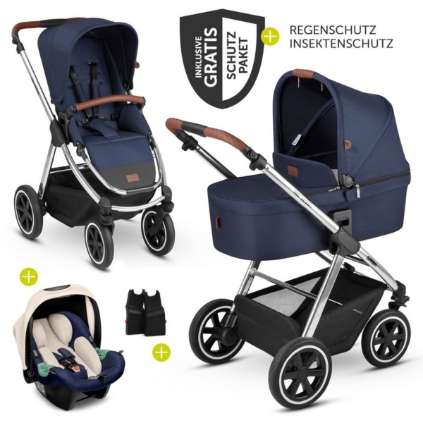 ABC Design Kombi-Kinderwagen »Samba – Diamond Edition – Navy«, (9-tlg), 3in1 Kinderwagen-Set – inkl. Babywanne, Babyschale Tulip, Sportsitz &…