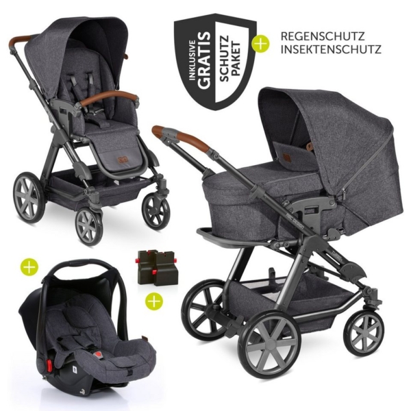 ABC Design Kombi-Kinderwagen »Turbo 4 – Street«, (9-tlg), 3in1 Kinderwagen-Set – inkl. Babyschale Hazel & XXL Zubehörpaket