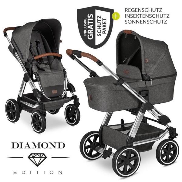 ABC Design Kombi-Kinderwagen »Viper 4 – Diamond Edition – Asphalt«, (7-tlg), 2in1 Kinderwagen-Set mit Lufträdern – inkl. Babywanne, Sportsitz & XXL…