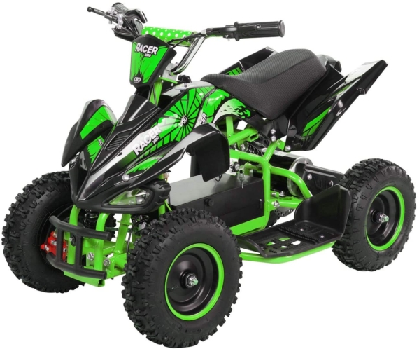Actionbikes Motors Kinder Elektro Miniquad ATV Racer ???? Watt 36 Volt – Scheibenbremsen – Safety Touch System Fußschalter (1000 Watt Schwarz/Grün)