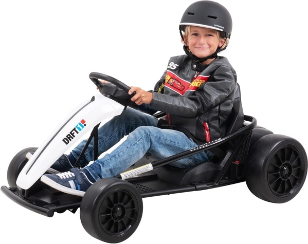 Actionbikes Motors Kinder Elektroauto GoKart – 2 x 350 Watt Motor – 2 x 12 Volt 7 Ah Batterie – Kinderfahrzeug – Cart – Eva-Reifen vorne (Weiß)