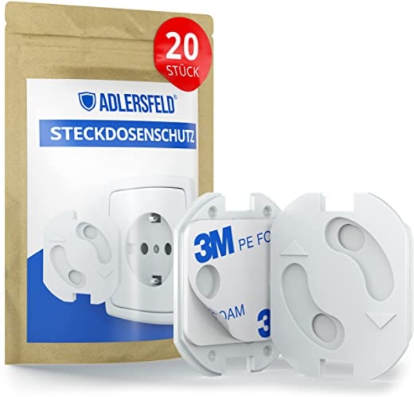 Adlersfeld® – Steckdosen Kindersicherung – [20 Stück] – Steckdosenschutz zum Kleben – Kindersicherung für Steckdose – Steckdosensicherung für Babys…