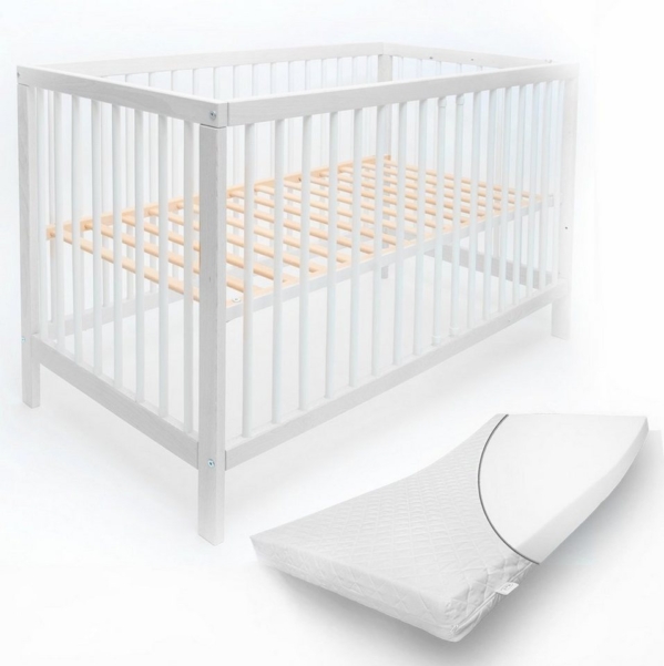 Alcube Komplettbett »Babybett „TONI“ 60×120 cm I 70×140 cm«, mit Schlupfsprossen und Matratze optional mit Schublade Bettkasten in weiß…