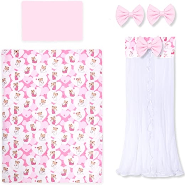 Amilian® Baby Bettwäsche 6tlg Set Kinderbettwäsche 100x135cm Himmel Betthimmel Kinder Bettwäsche Babybettwäsche Baumwolle Bär mit Herzen…