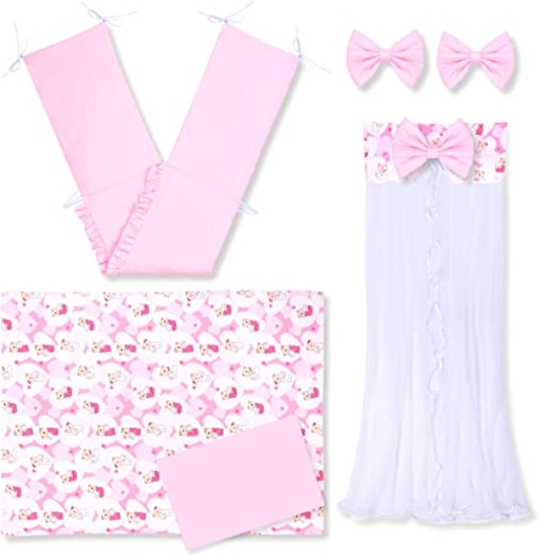Amilian Baby Bettwäsche 7tlg Set mit Nestchen Kinderbettwäsche 100×135 Himmel Betthimmel Kinder Bettwäsche Babybettwäsche für Baby Bär mit Herzen…