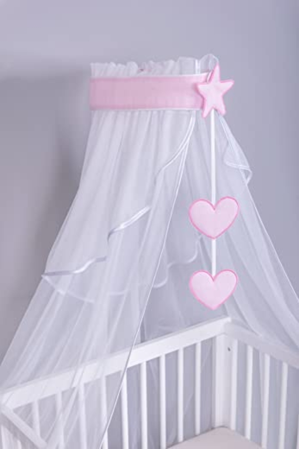 Amilian® Chiffonhimmel Himmel Betthimmel Stern/Herzen Hellrosa (Chiffonhimmel)