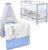 Baby Delux Babybett Komplett Set Kinderbett umbaubar zum Juniorbett weiß grau 120×60 Paula Bettset Matratze Zirkus Blau