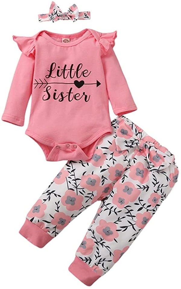 Baby Kleidung Set Neugeborenen Outfit Große Schwester Kleine Schwester T-Shirt Strampler Top Und Gedruckte Röcke Hosen mit Stirnband 3 Stück