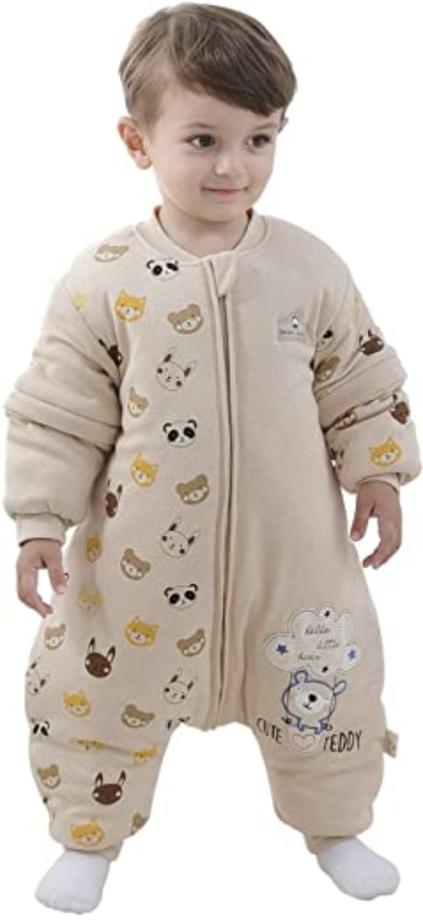 Baby Schlafsack mit Beinen Warm gefüttert winter kinder schlafsack abnehmbaren Ärmeln，Junge Mädchen Unisex Schlafanzug (Bear,18-36 Monate(baby…