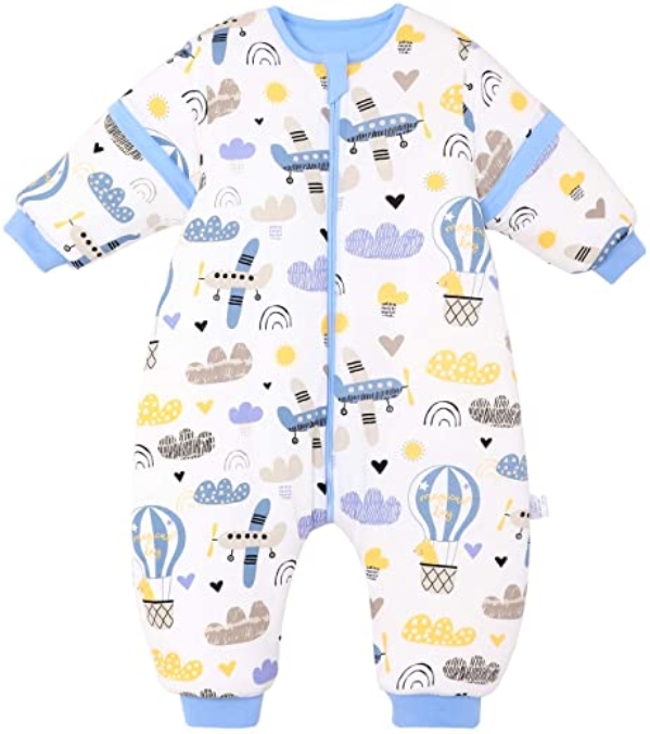 Baby schlafsack mit Beinen Warm Lined Winter Langarm Winter schlafsack mit Fuß 3,5 Tog (Körpergröße 110cm-120cm, Blaues Flugzeug)