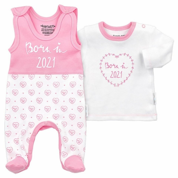 Baby Sweets Shirt, Strampler, Jäckchen, Mütze & Schühchen »2tlg Set Strampler + Shirt Born in 2021« (2-tlg)