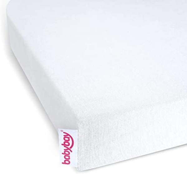babybay Jersey Spannbetttuch Deluxe mit Membran passend für die Modelle Maxi, Midi, Boxspring, Comfort und Comfort Plus, weiß, 89 x 50 cm (Einzelpack)