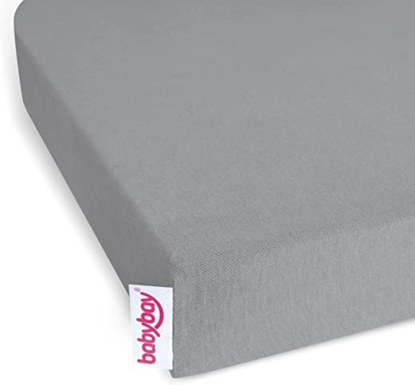 babybay Jersey Spannbetttuch Deluxe passend für die Modell Verlängerungsseite Original, Maxi, Midi und Boxspring, grau, 89 x 65 cm (1er Pack)