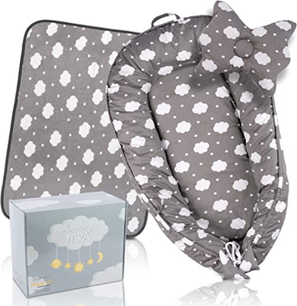 Babymira © Babynest für Neugeborene (50x90cm)-100% Baumwolle Öko-Tex Zertifiziert-waschbares Nestchen für Babys zwischen 0-8 Monaten-Baby Kokon…