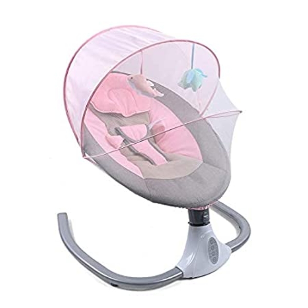 Babywippen Schaukeln Tragbare Babyschaukel 4 Geschwindigkeiten 12 Melodien mit Spielzeuge, Moskitonetz, Klappbar Baby Bouncer für 0-12 Monate (Rosa)