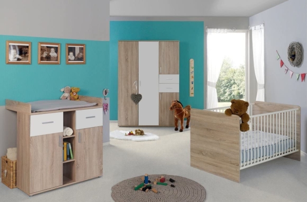 Babyzimmer Komplettset/Kinderzimmer komplett Set ELISA verschiedene Varianten in Eiche Sonoma/Weiß (ELISA 3)