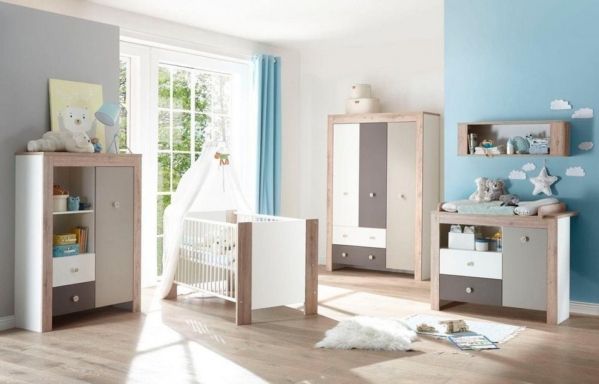 Babyzimmer-Komplettset »Madrid«, (Set, 3-St), Bett + Wickelkommode + 3 trg. Kleiderschrank