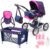 Bayer Kombi-Puppenwagen »Grande, Blau/Pink«, (Set), mit Reisebett, Flasche, Tragegurt, Schnuller, Puppengeschirr, Fläschchen und Pflegemittel