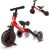 Besrey 5 in 1 Laufräder Laufrad Kinderdreirad Dreirad Lauffahrrad Lauflernhilfe für Kinder ab 1 Jahre bis 4 Jahren – Rot