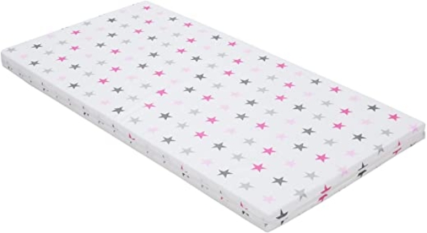 Best for Kids Babymatratze 60x120x6 cm Bezug 100% kuschelweiche Baumwolle (Sterne rosa-grau)