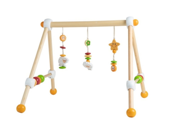 BIECO Baby Gym »Bieco Spieltrapez Spielbogen Baby Holz mit Schaf Figuren & Kugeln Spielebogen Holz Baby Spieltrapez Holz Baby Mobile Holz Activity…