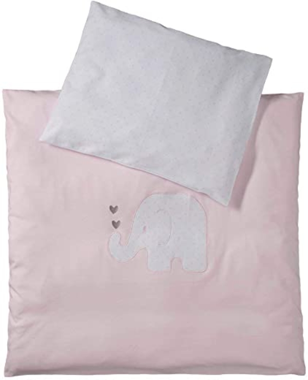 BORNINO Baby-Bettwäsche-Set, Zweiteiler, 35×40 und 80×80 cm, bis 3 Jahre, Baumwolle, Elefant