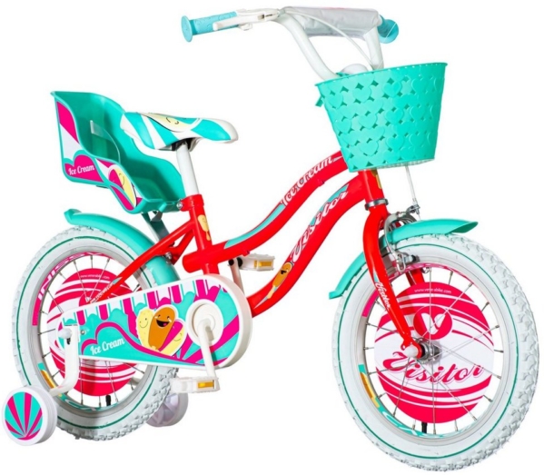 breluxx Kinderfahrrad »Kinderfahrrad 16 Zoll Ice Cream mit Rücktrittbremse, ab 4 Jahren, inkl. Fahrradkorb + Stützräder«, 1 Gang, ohne Schaltung