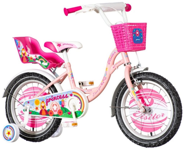 breluxx Kinderfahrrad »Kinderfahrrad 16 Zoll Princess mit Rücktrittbremse, ab 4 Jahren, inkl. Fahrradkorb + Stützräder«, 1 Gang, ohne Schaltung