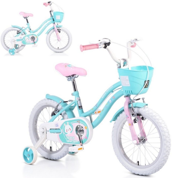 Byox Kinderfahrrad »Kinderfahrrad 16 Zoll 1683«, 1 Gang 1 Gang, keine, türkis, Stützräder, Klingel, Frontkorb V-Bremsen