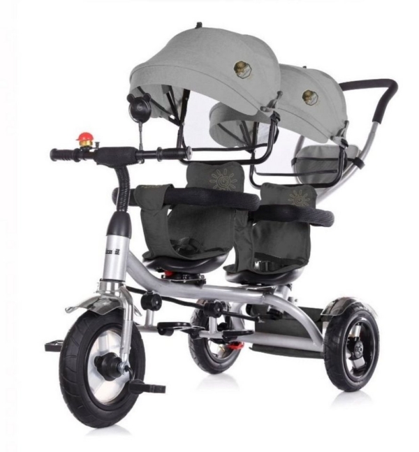 Chipolino Dreirad »Geschwisterdreirad Tricycle 2Play«, zwei Kinder bis 50 kg Luftreifen Lenkstange