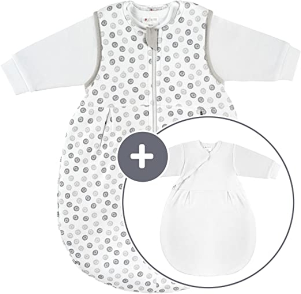 Coconette Ganzjahres Baby-Schlafsack Circle – 2-teilig: Langarm Innensack & gefütterter Außensack für Sommer & Winter, 100% Baumwolle – Größe: 0-3…