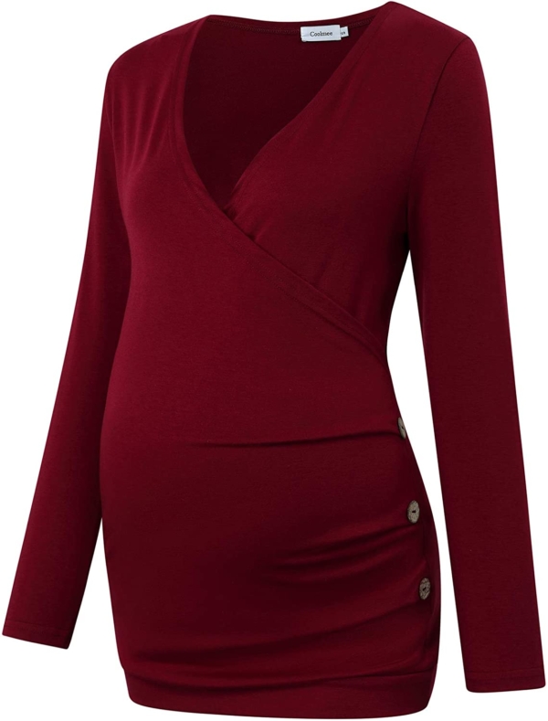 Coolmee Umstandsshirt mit seitlichem Knopf und gerüschtem Umstandstunika, Tops, Mutterschaft, kurzärmelig