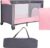COSTWAY 2 in 1 klappbares Reisebett & Laufstall, 120 x 60cm Kinderbett, 2 Ebenen Babybett mit Matratze und Tragetasche (Rosa)