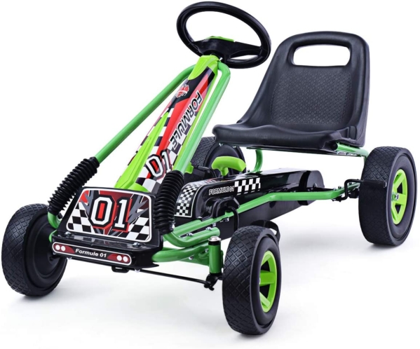COSTWAY Gokart mit Handbremse und verstellbarem Sitz, Tretauto mit Vor- und Rückwärtsgang, Go Cart für Kinder ab 3 Jahren, Pedal Gokart…