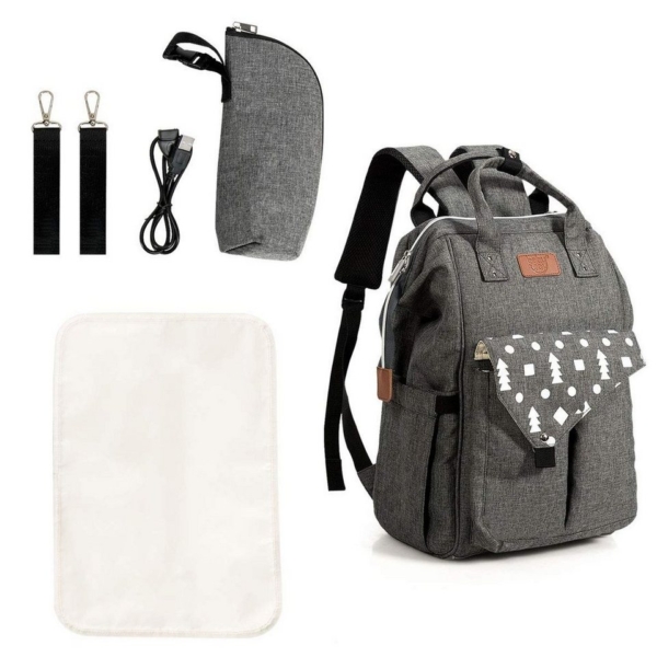 COSTWAY Wickelrucksack »Baby Wickelrucksack«, mit USB-Ladeanschluss & Wickelunterlage, inkl. 2 Kinderwagengurten