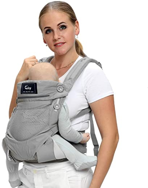 Cuby Ergonomische Babytrage, Rucksack Vorder- und Rückseite für Kleinkinder bis Kleinkinder，Soft and Breathable (Klassisches Grau)