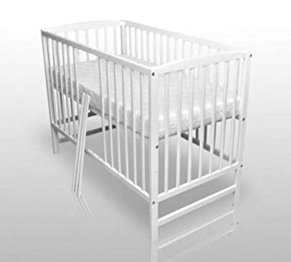 Denis Babybett Kinderbett Gitterbett Weiß Vollmassiv 120x60cm mit Matratze NEU