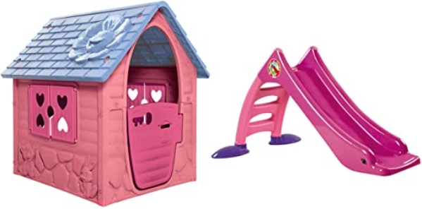 Dohany Spielhaus Kinderspielhaus Gartenhausmit Rutsche120 cm Indoor Outdoor +2J … (pink)