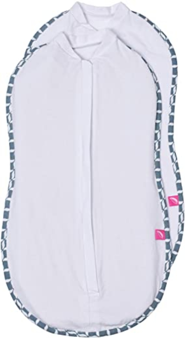 Doppelpack Ganzkörper Pucktuch Zip&Swaddle mit Öko-Tex Standard 100, Strampelsack mit Reißverschluss – Größe 2 (5 – 8kg), Weiss- blau