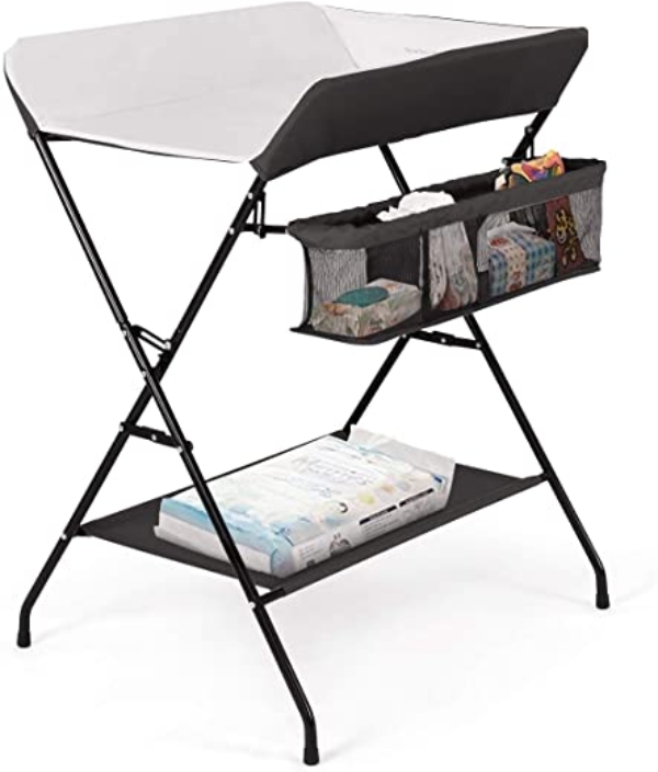 DREAMADE Klappbarer Wickeltisch, Wickelkombination mit Korb & Ablagefläche, Wickelkommode Wickelstation mit Ergonomischer Höhe, max. 10 kg…