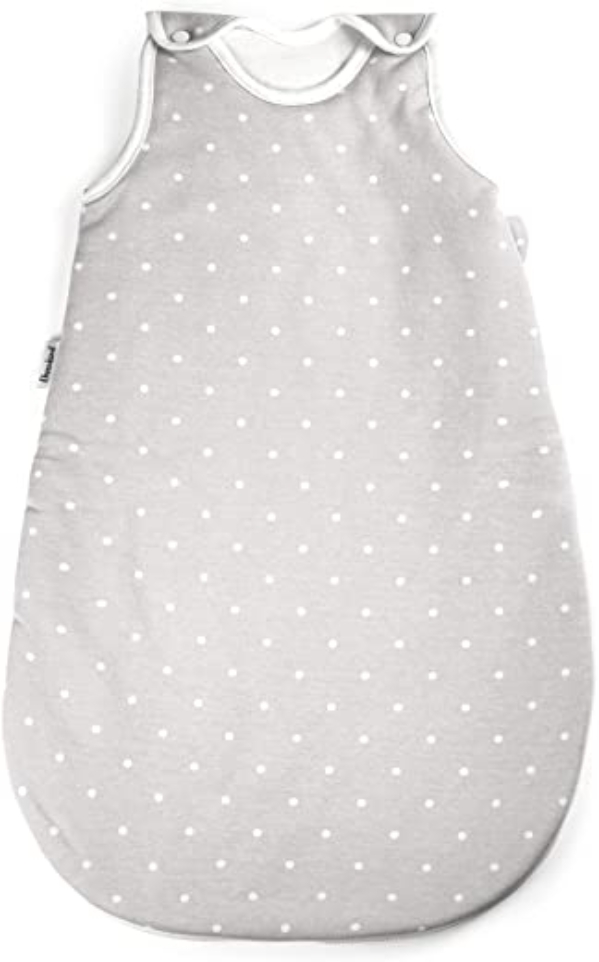 Ehrenkind® Babyschlafsack Rund | Bio-Baumwolle | Ganzjahres Schlafsack Baby Gr. 50/56 Farbe Grau mit weißen Punkten