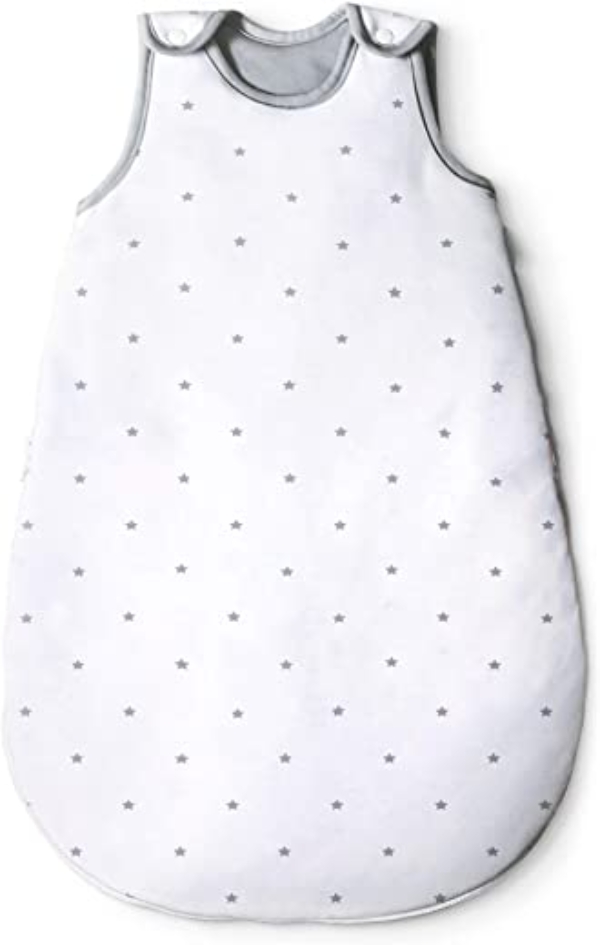 Ehrenkind® Babyschlafsack Rund | Bio-Baumwolle | Ganzjahres Schlafsack Baby Gr. 50/56 Farbe Weiß mit grauen Sternen