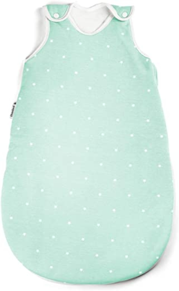 Ehrenkind® Babyschlafsack Rund | Bio-Baumwolle | Ganzjahres Schlafsack Baby Gr. 74/80 Farbe Mint mit weißen Sternen