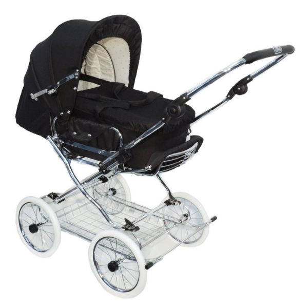 Eichhorn Kinderwagen Kombi-Kinderwagen »Designer«, Komplett-Set im Retro-Design: Chrom-Gestell mit weicher Lederriemenfederung, höhenverstellbarem…