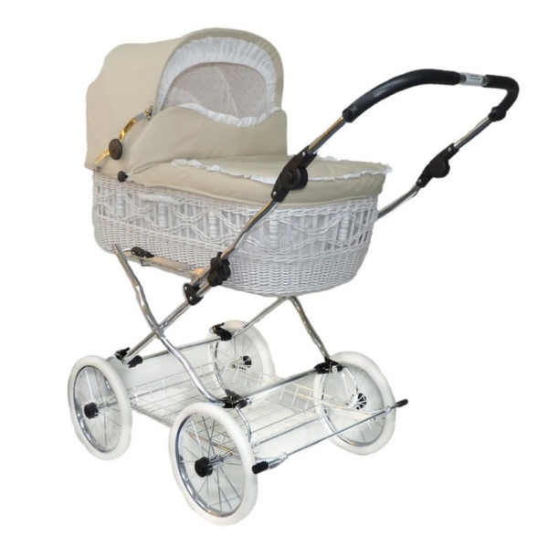 Eichhorn Kinderwagen Kombi-Kinderwagen »Senator«, Retro-Design mit Korbaufsatz aus echter Weide weiß – handgeflochten made in Germany -…