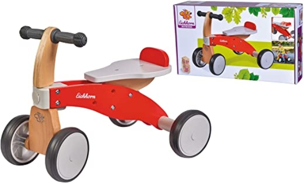 Eichhorn Outdoor Rutscherfahrzeug aus Holz, Verstellbarer Sitz, Buchenholz/Sperrholz, bis 25 kg belastbar, Gummireifen, ab 1 Jahr geeignet