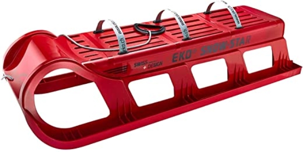 EKO – Snow-Star 120 ROT klassischer Schlitten aus Kunststoff Metallkufen für bis zu 3 Personen Davos