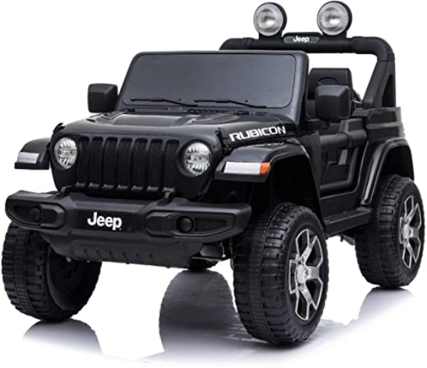 Elektroauto für Kinder JEEP Wrangler, Schwarz, Doppelledersitz, Radio mit Bluetooth- und USB-Eingang, Allradantrieb, 12V10Ah-Batterie, EVA-Räder,…