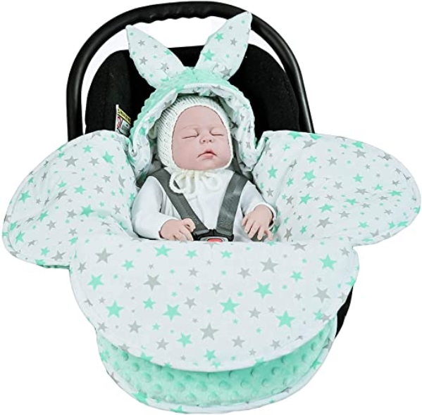 EliMeli Baby Einschlagdecke Babyschale Winter – Grün Mädchen Junge Decke Universal für Autositz, Kinderwagen Buggys und Babybett, Premium Qualität…