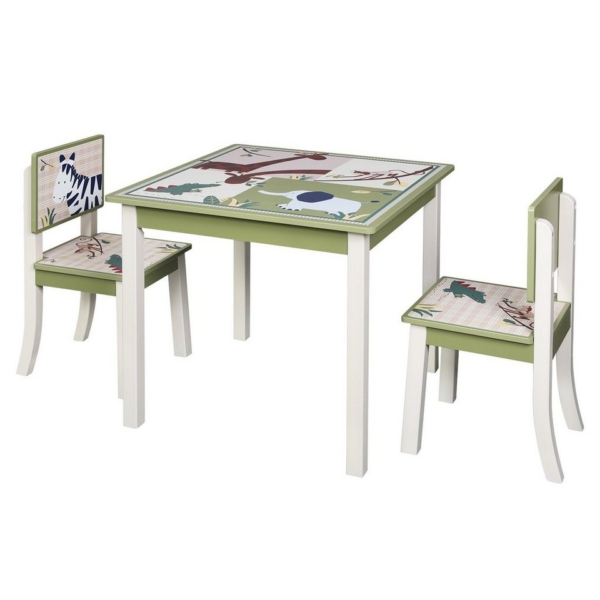 EUGAD Kindersitzgruppe, (3-tlg), Kinder Tischset mit Kantenschutz im Kinderzimmer Kindermöbel aus MDF und Kiefernholz Zoomotive(1 Tisch und 2…